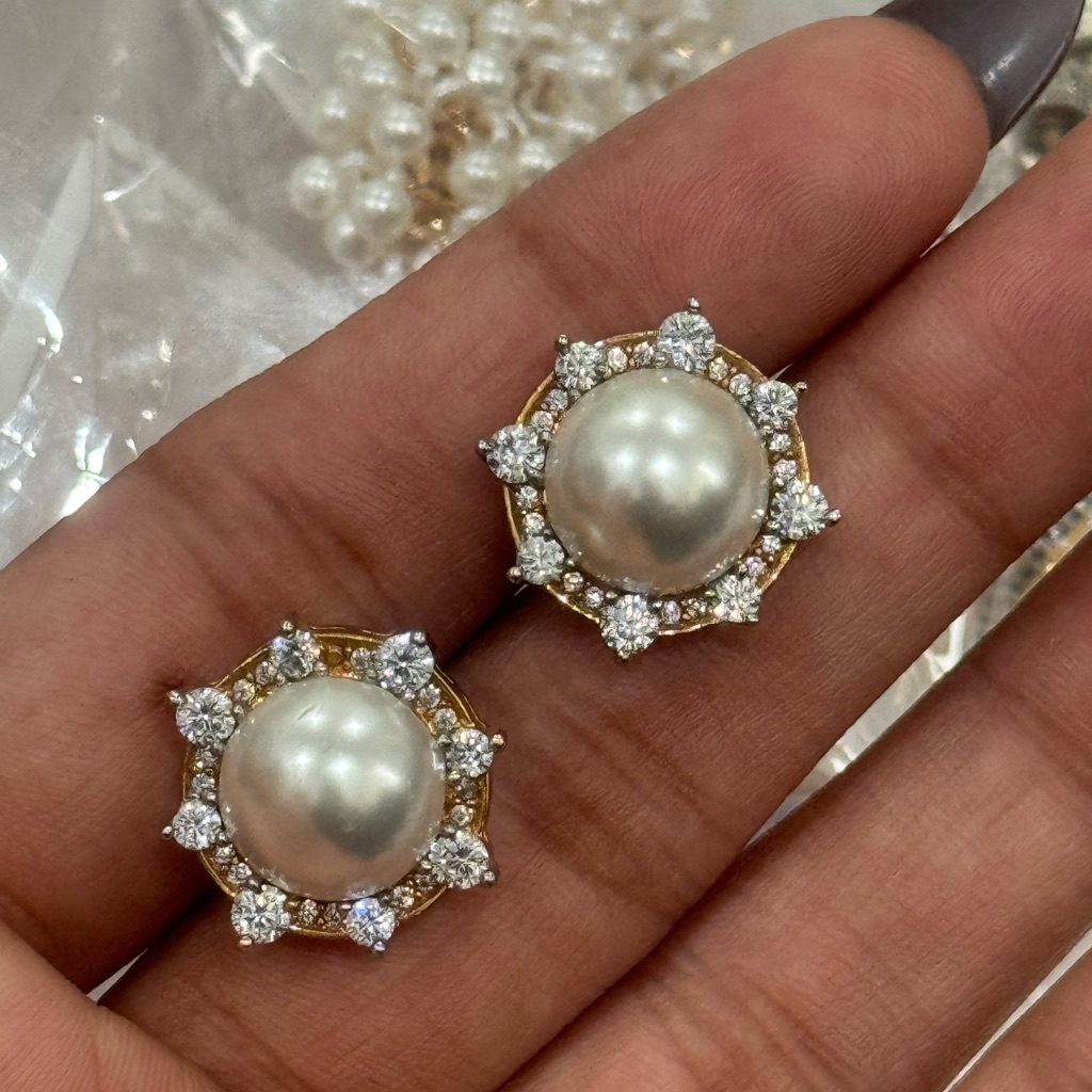 Elegant Gold And Silver Pearl Earrings